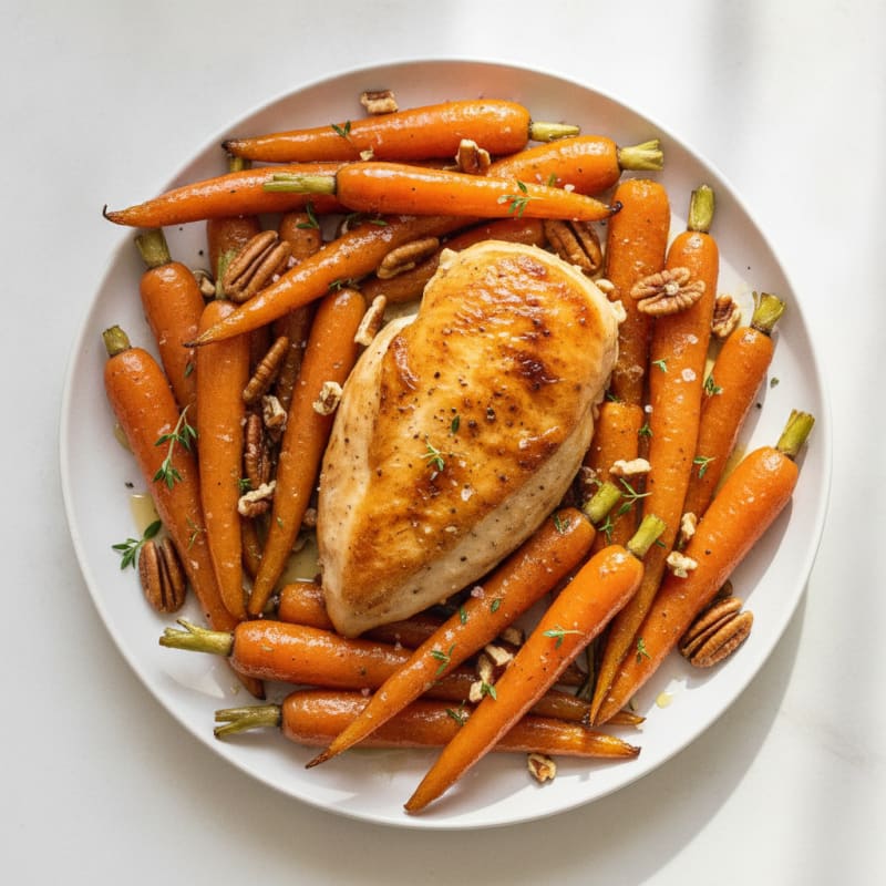 Maple-Glazed Roasted Carrots with Pecans and Chicken