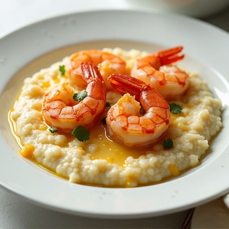 Creamy Cauliflower Grits with Spicy Garlic Shrimp