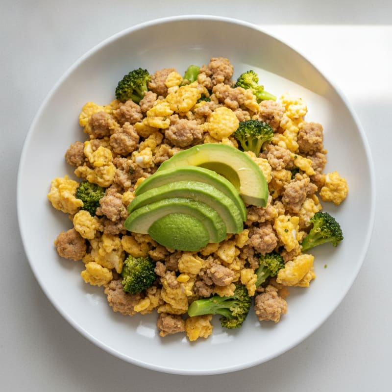 Turkey Sausage Scramble with Avocado and Eggs