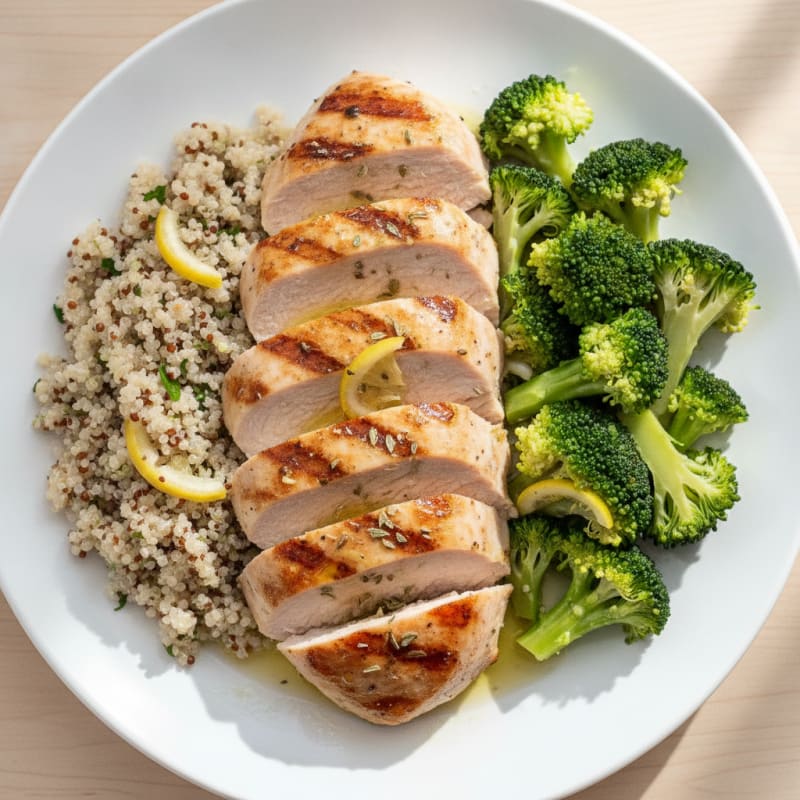 Grilled Turkey Breast with Steamed Broccoli and Quinoa