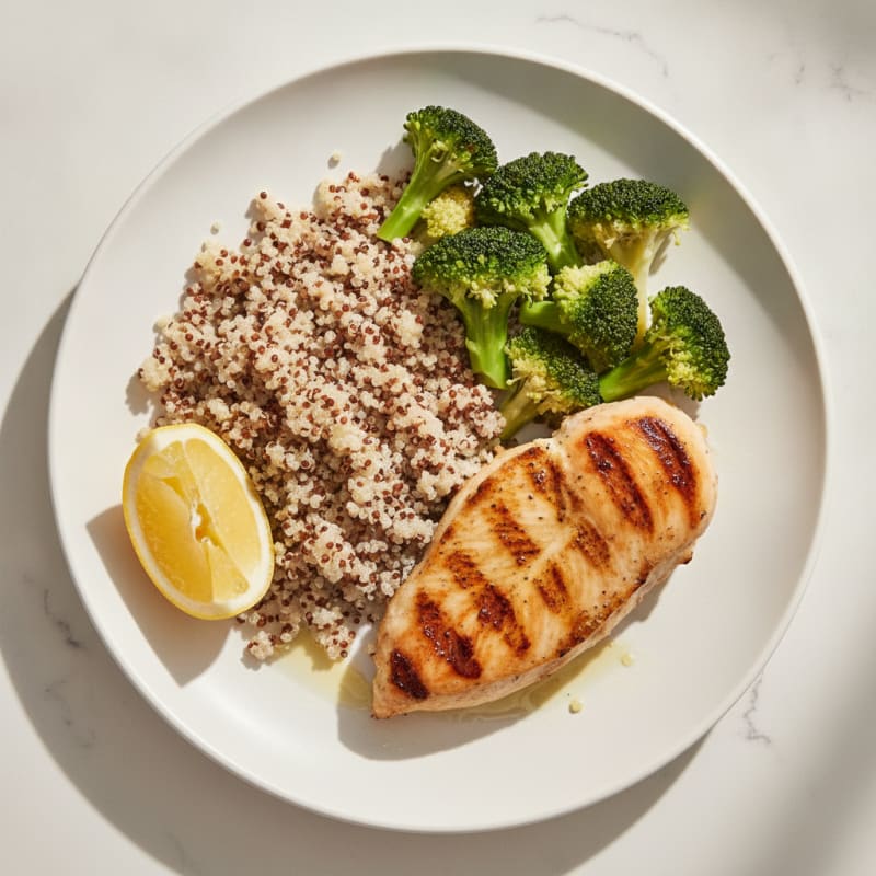 Grilled Chicken Breast with Quinoa and Steamed Broccoli