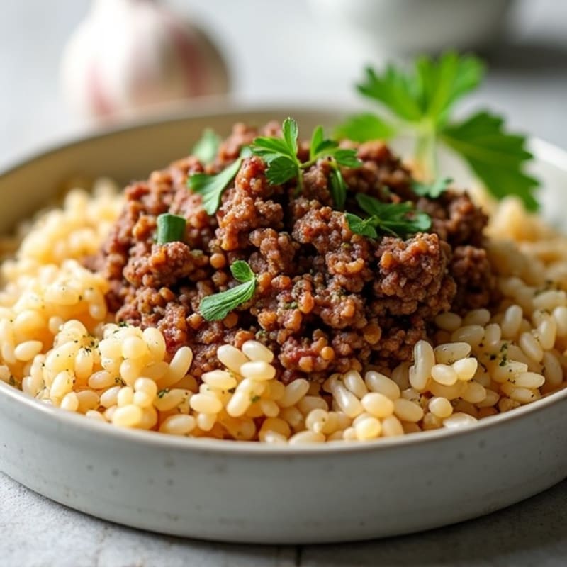 Herb-Seasoned Lean Ground Beef with Fluffy Brown Rice