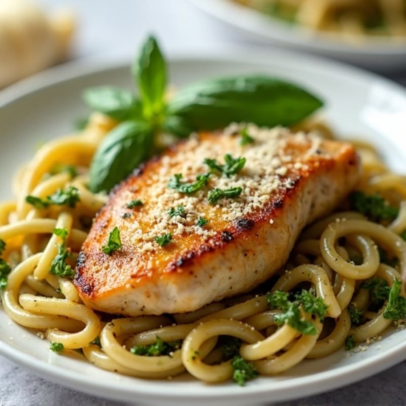 Pan-Seared Chicken with Fresh Pesto Whole Wheat Pasta