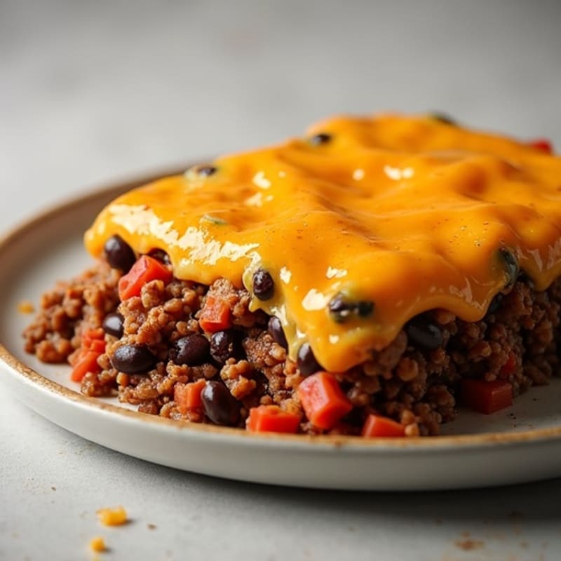 Hearty Cheesy Beef and Black Bean Bake