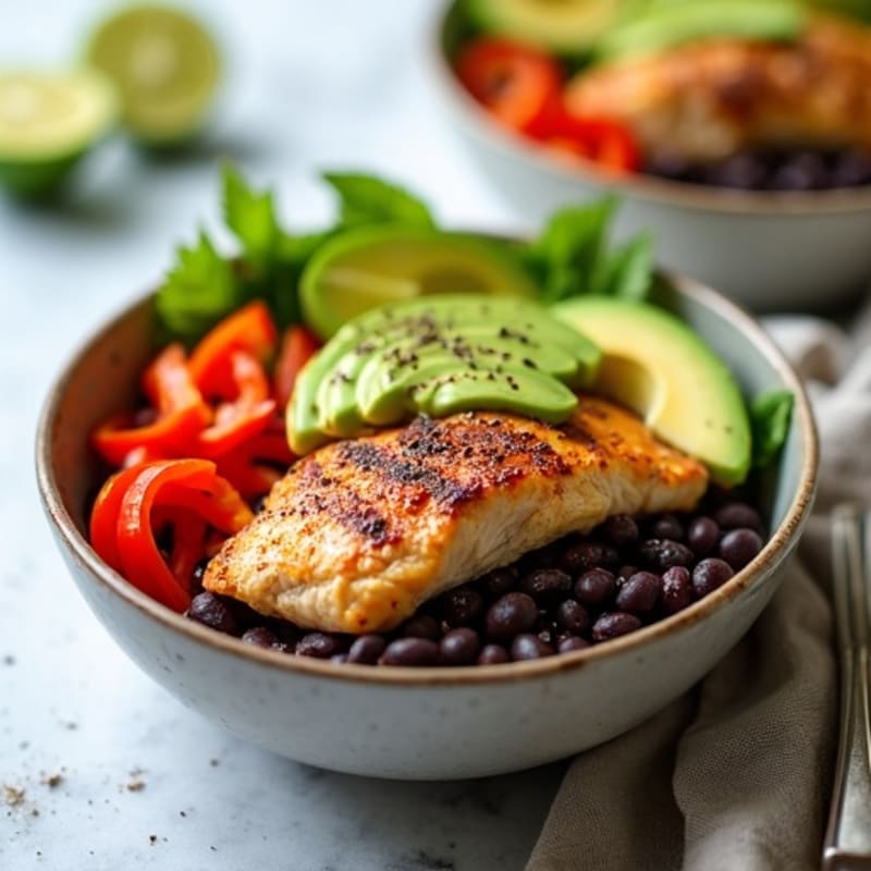 Spicy Chicken and Black Bean Bowl with Creamy Avocado