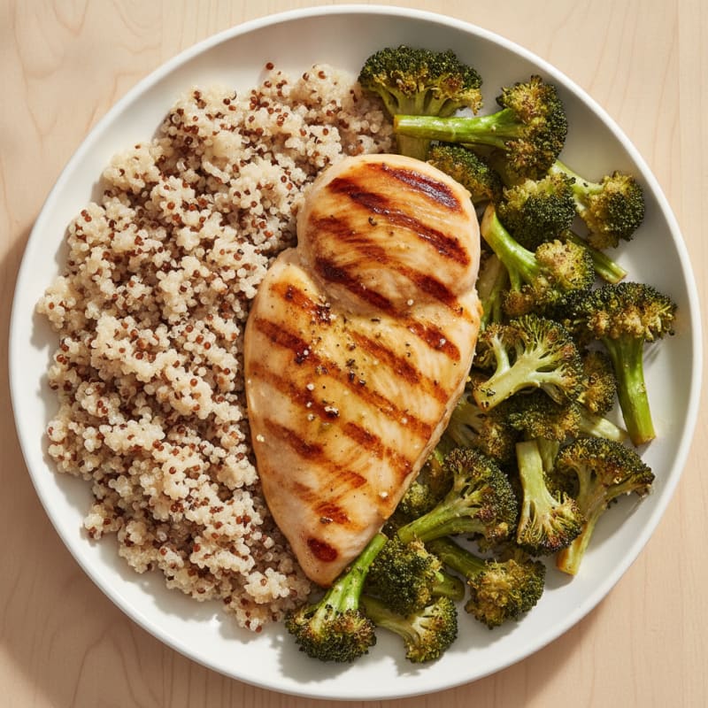 Grilled Chicken Breast with Quinoa and Roasted Broccoli