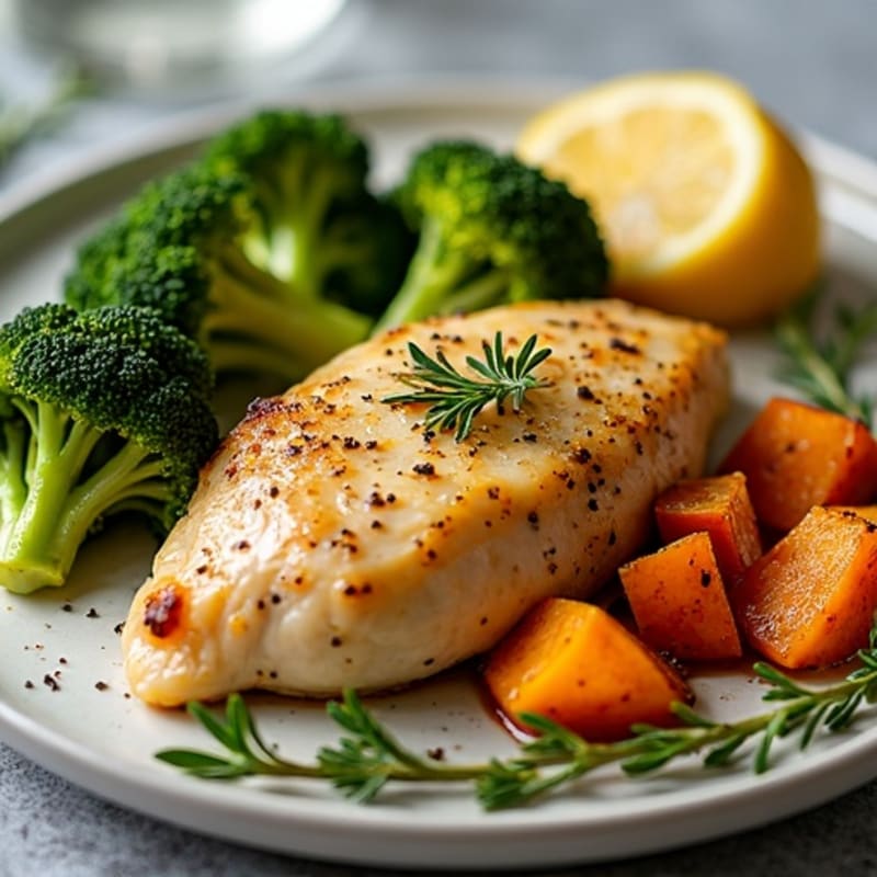 Sheet Pan Lemon Herb Chicken with Crispy Roasted Broccoli and Sweet Potatoes