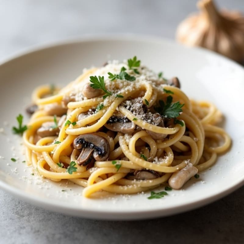 Creamy Garlic-Truffle Mushroom Linguine