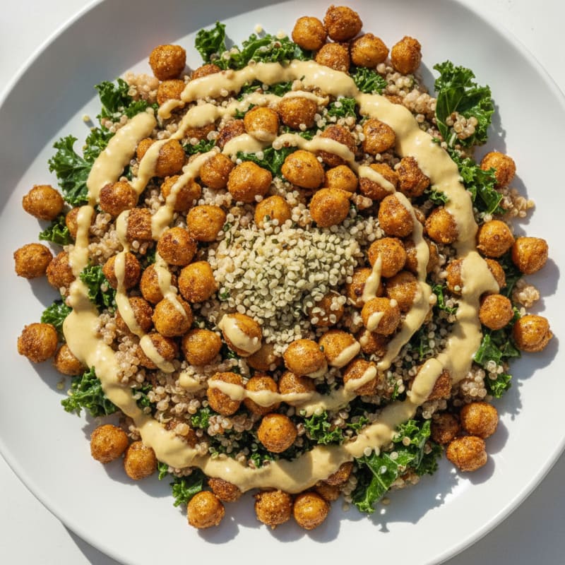 Crispy Chickpea and Quinoa Salad with Lemon-Tahini Dressing