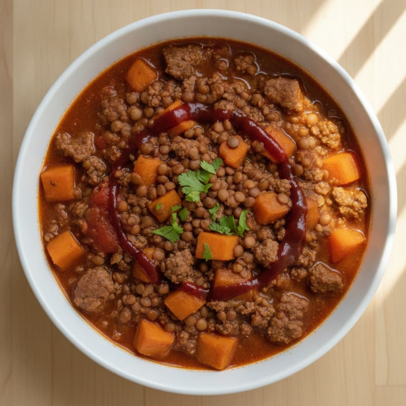 Ground Beef and Lentil Sweet Potato Chili
