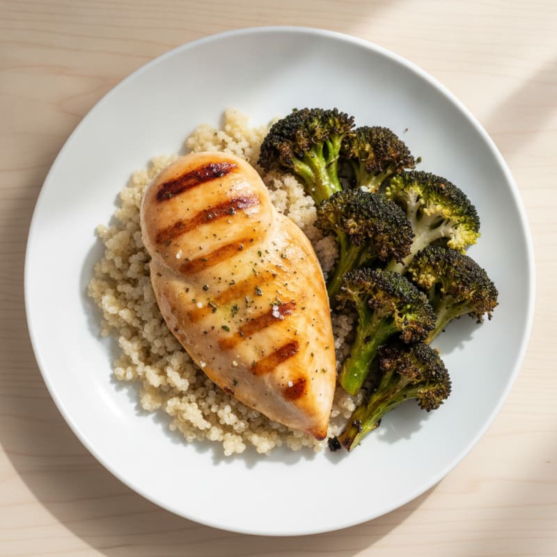 Grilled Chicken Breast with Quinoa and Roasted Broccoli