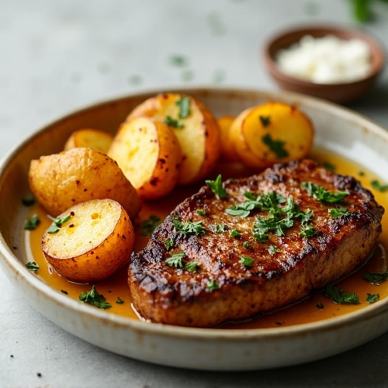Pan-Seared Garlic Butter Steak with Crispy Roasted Potatoes