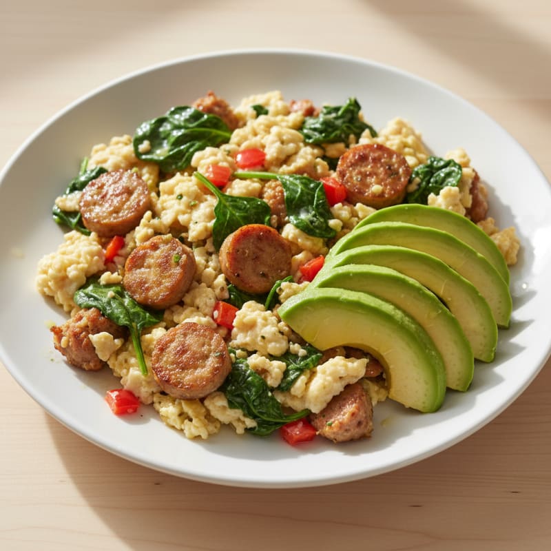 Egg White Scramble with Turkey Sausage and Spinach