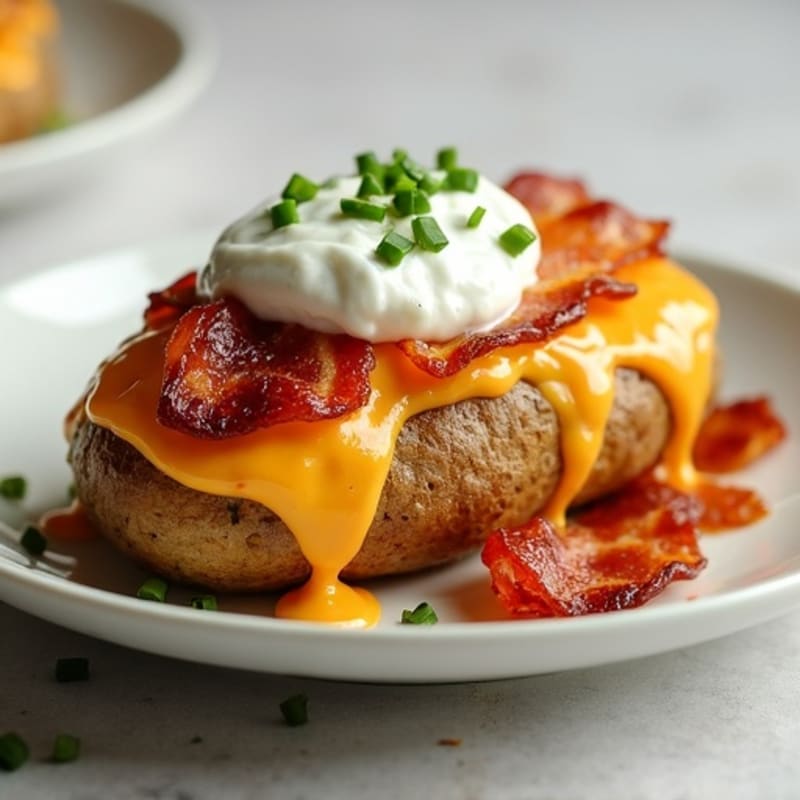 Baked Stuffed Potatoes with Crispy Bacon and Creamy Cheddar