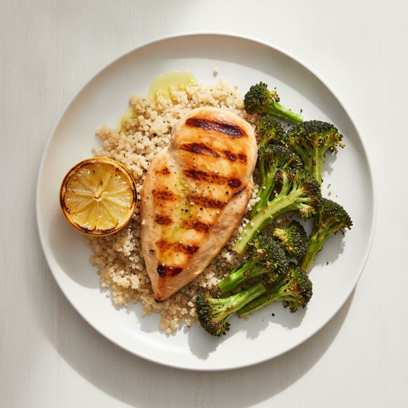 Grilled Chicken Breast with Quinoa and Roasted Broccoli