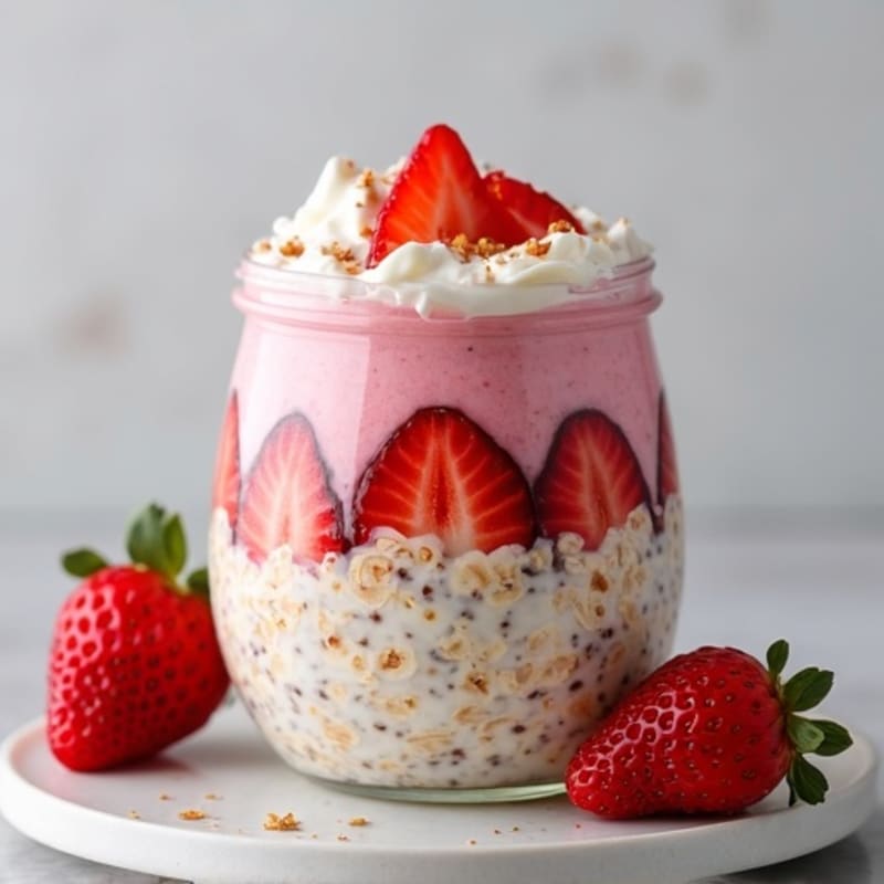 Protein-Packed Strawberry Shortcake Overnight Oats