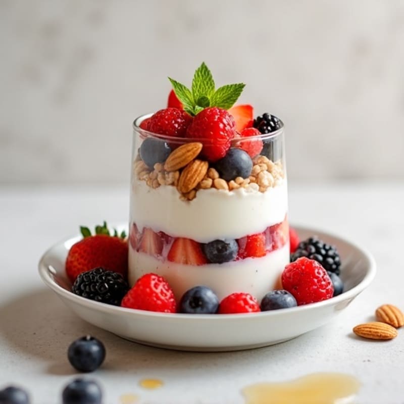Greek Yogurt Protein Parfait with Mixed Berries and Almonds