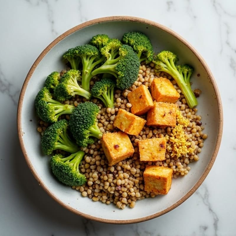 Crispy Lentil and Quinoa Power Bowl with Roasted Broccoli
