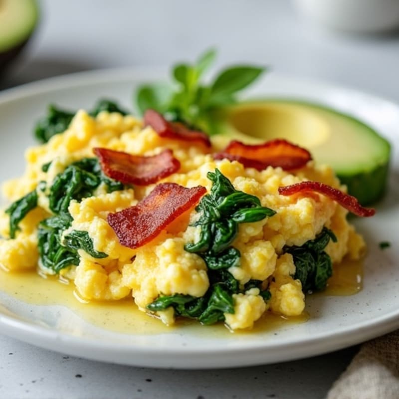 Egg White and Spinach Scramble with Turkey Bacon