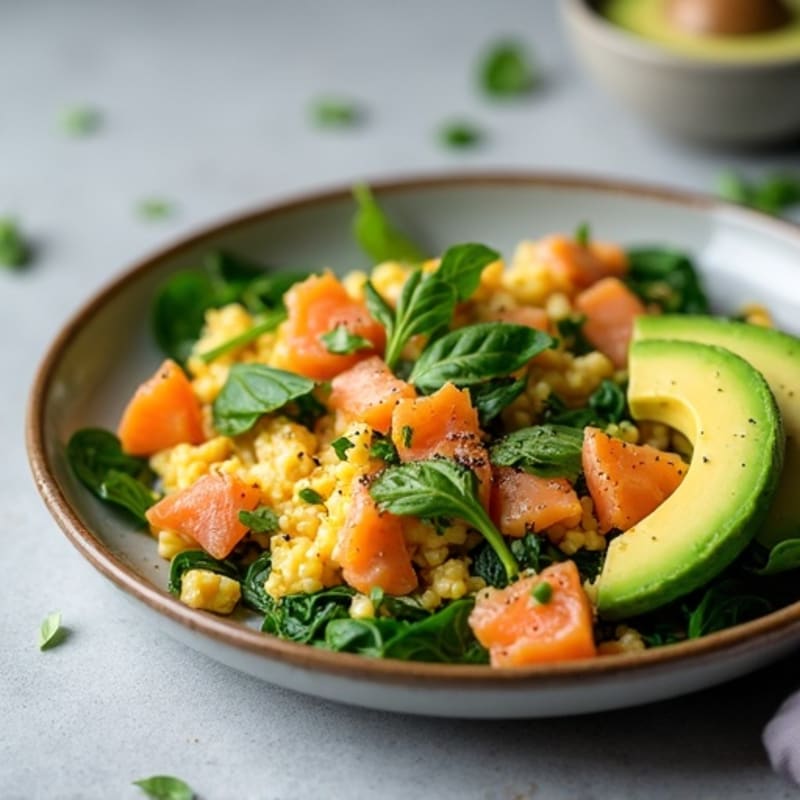 Smoked Salmon and Spinach Scramble with Creamy Avocado