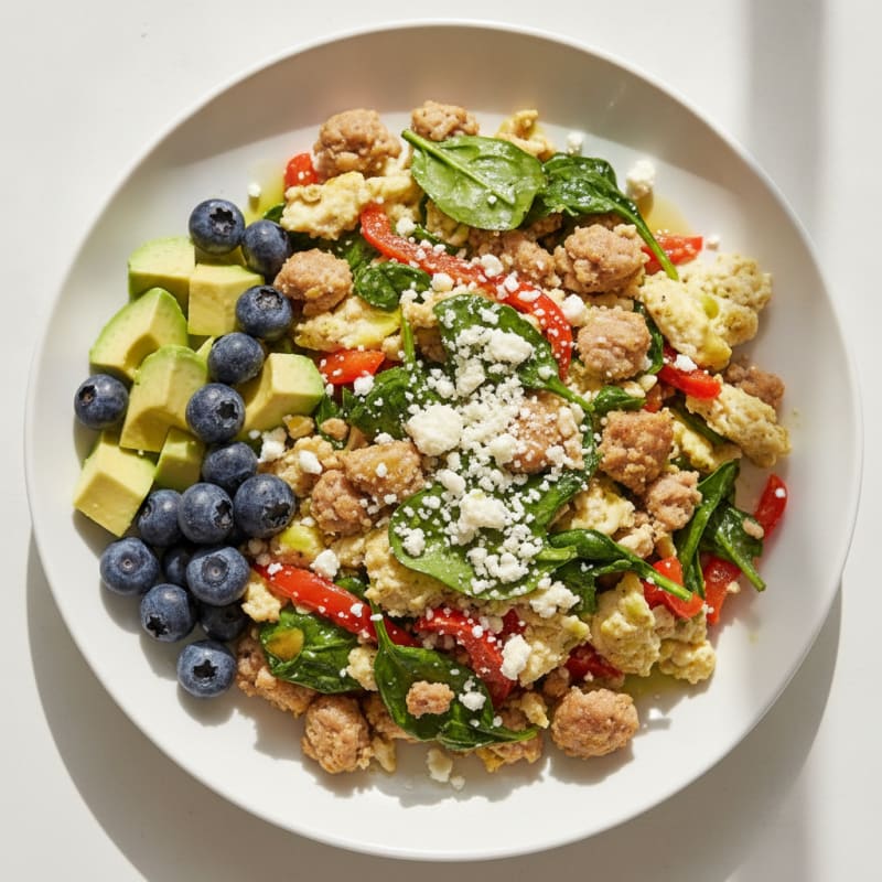 Egg White and Turkey Sausage Scramble with Spinach and Peppers