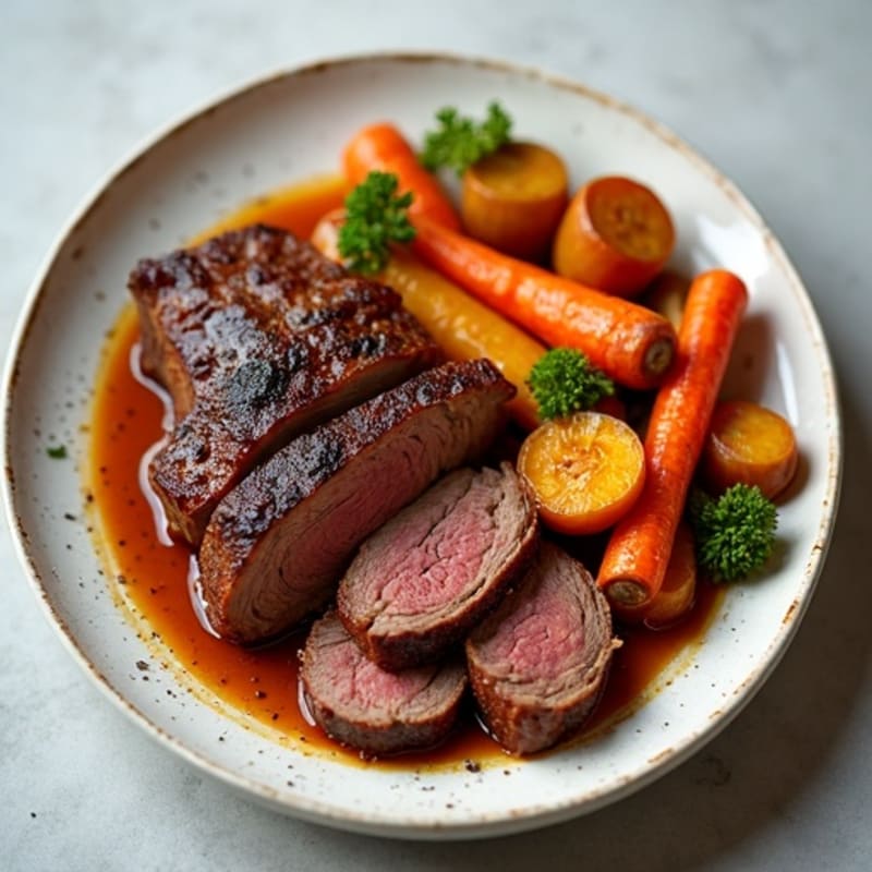 Smoky Slow-Cooked Brisket with Roasted Root Vegetables