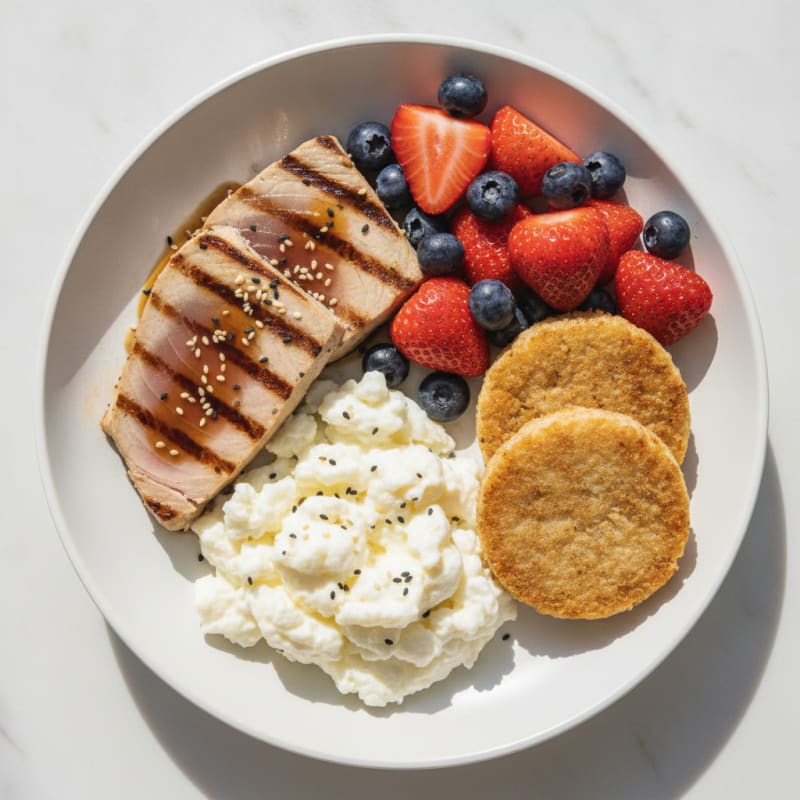 Scrambled Egg Whites with Seared Tuna and Fresh Fruit