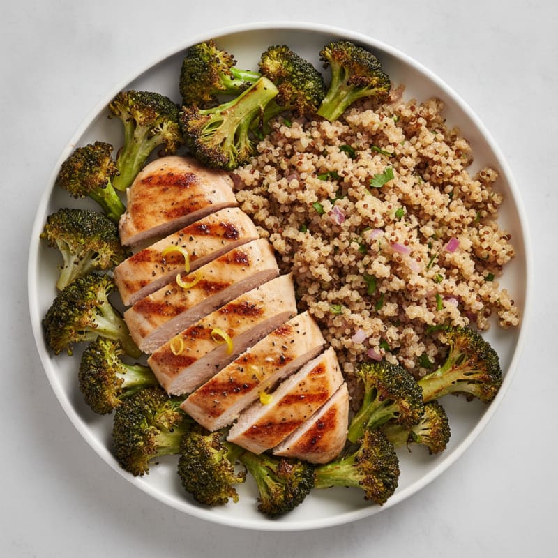 Grilled Chicken Breast with Roasted Broccoli and Quinoa