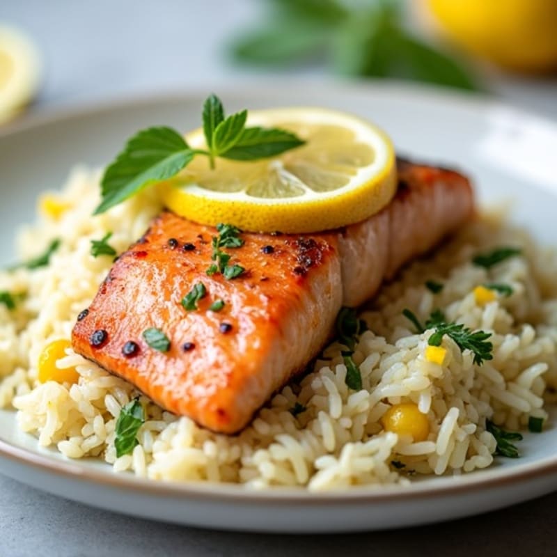 Lemon-Herb Pan Seared Salmon with Coconut Rice