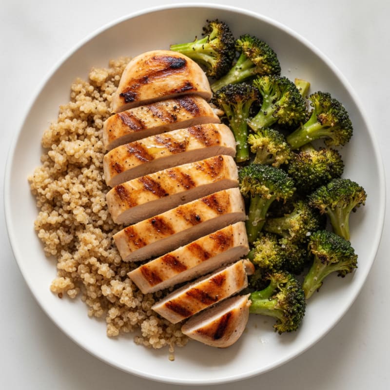 Grilled Chicken Breast with Quinoa and Roasted Broccoli