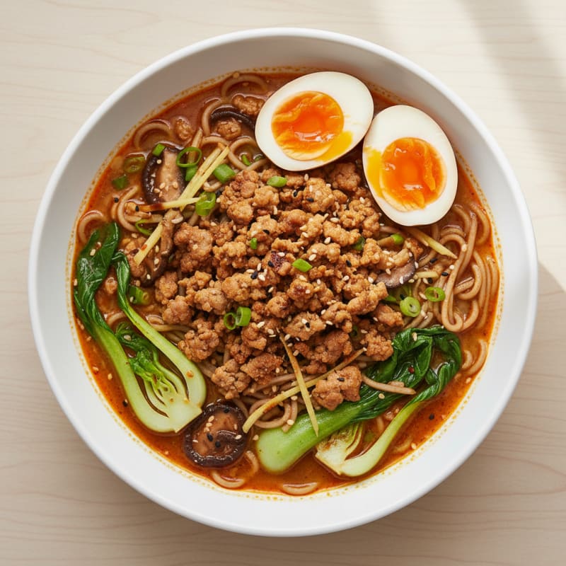 Spicy Sriracha Pork Ramen with Jammy Eggs