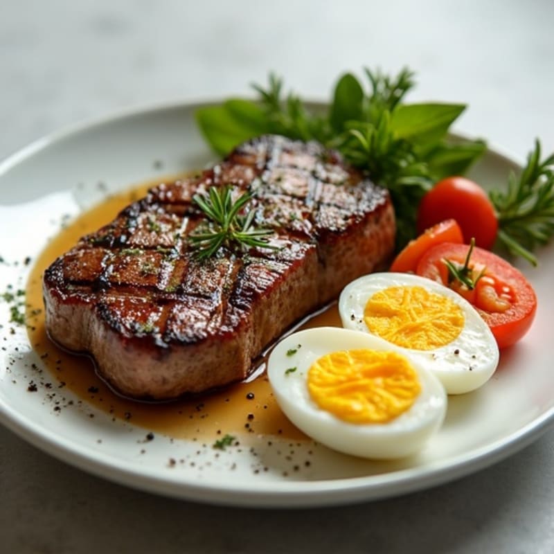 Pan-Seared Sirloin Steak with Hard-Boiled Eggs