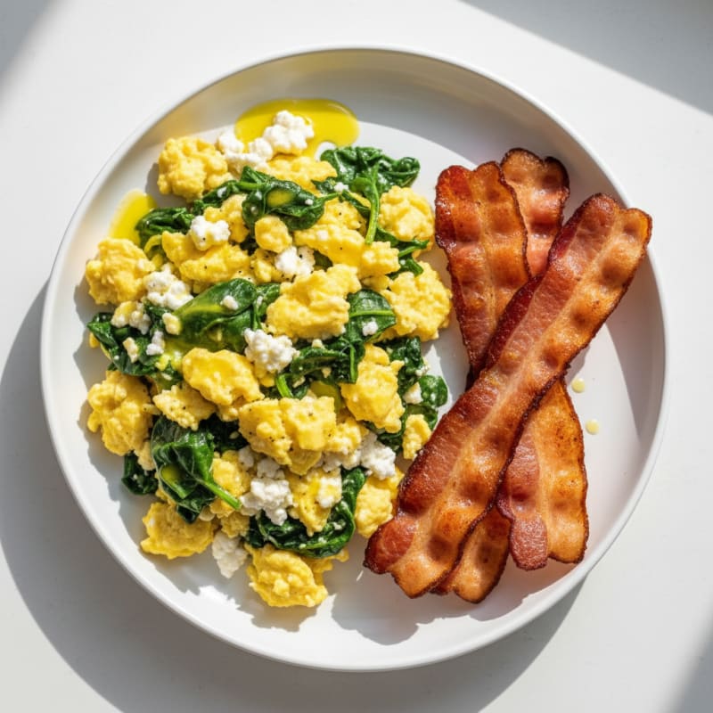 Cottage Cheese Scramble with Spinach and Turkey Bacon