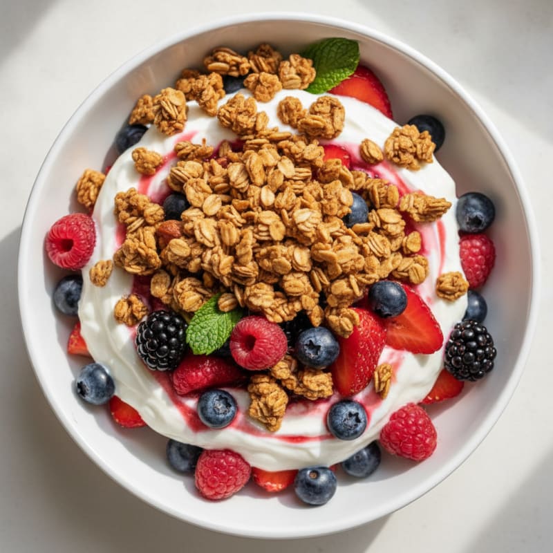Creamy Greek Yogurt Parfait with Mixed Berries and Protein Granola