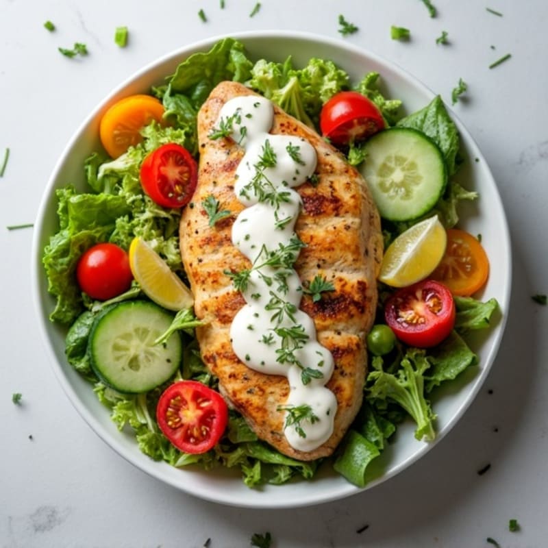 Herb-Roasted Chicken and Fresh Vegetable Salad with Creamy Lemon Dressing