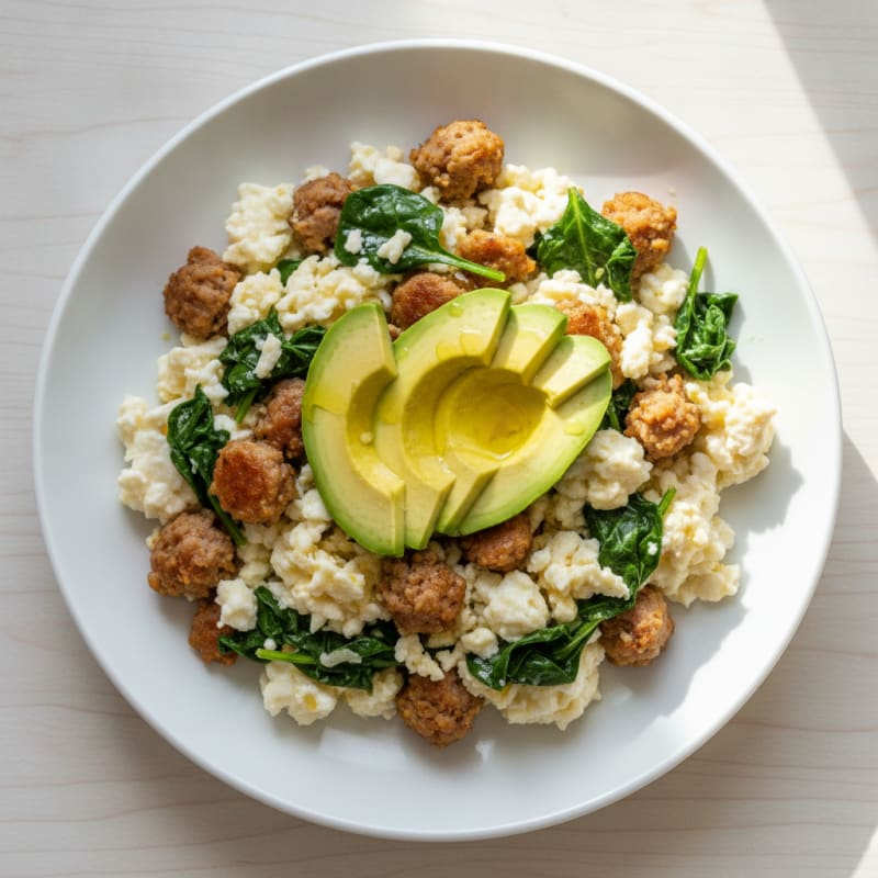 Scrambled Egg Whites with Turkey Sausage and Spinach