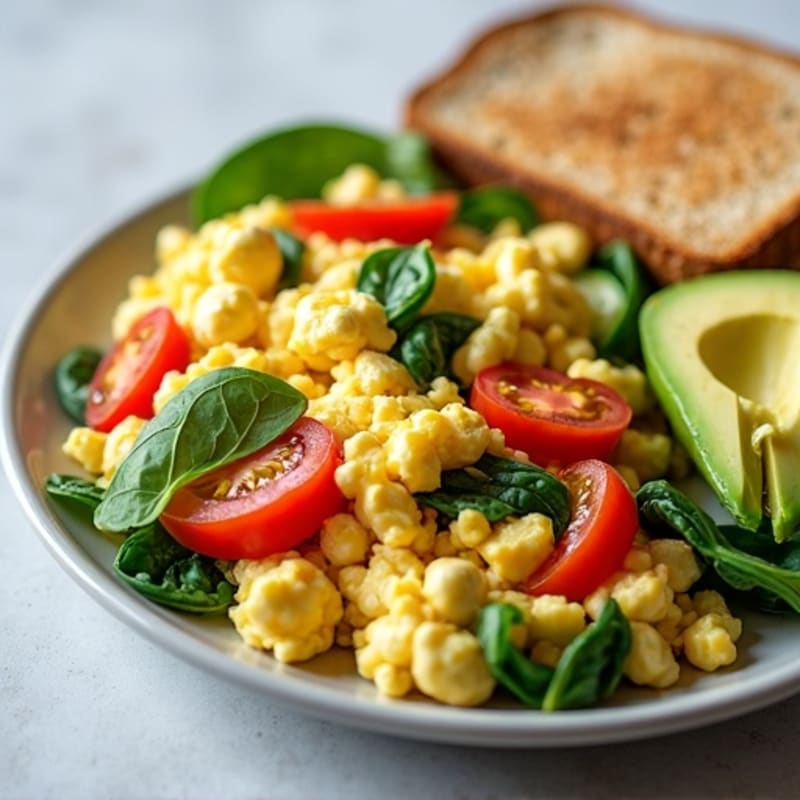 Egg White Veggie Scramble with Cottage Cheese and Spinach