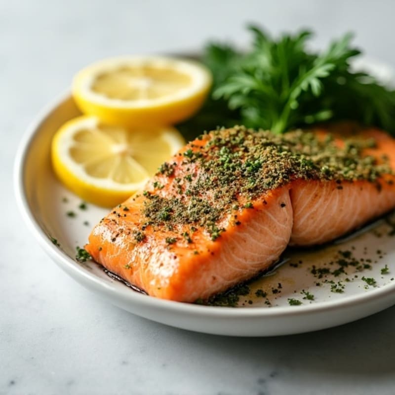 Herb-Crusted Pan Seared Salmon with Lemon