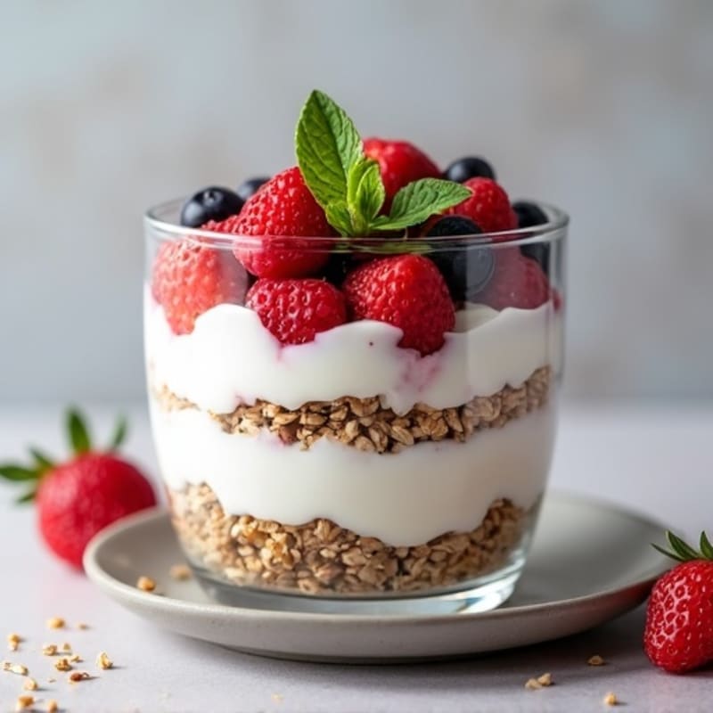 Greek Yogurt Parfait with Mixed Berries and Hemp Seeds