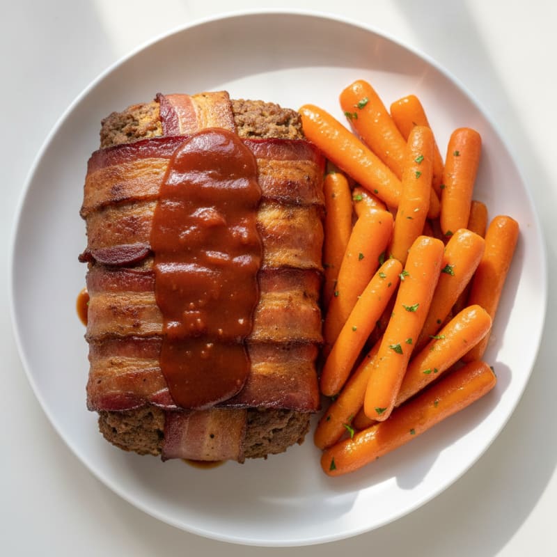 BBQ Bacon-Wrapped Meatloaf with Glazed Carrots