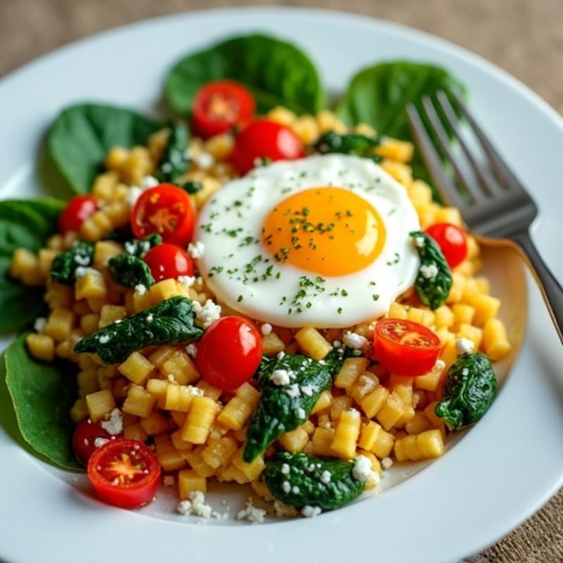Egg White Veggie Scramble with Feta and Spinach