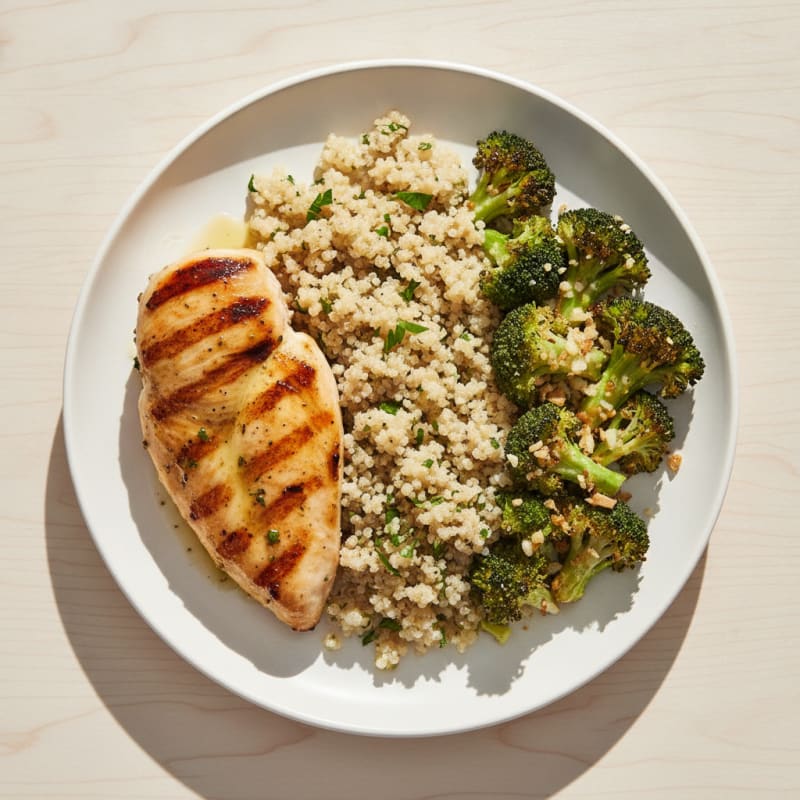 Grilled Chicken Breast with Quinoa and Roasted Broccoli