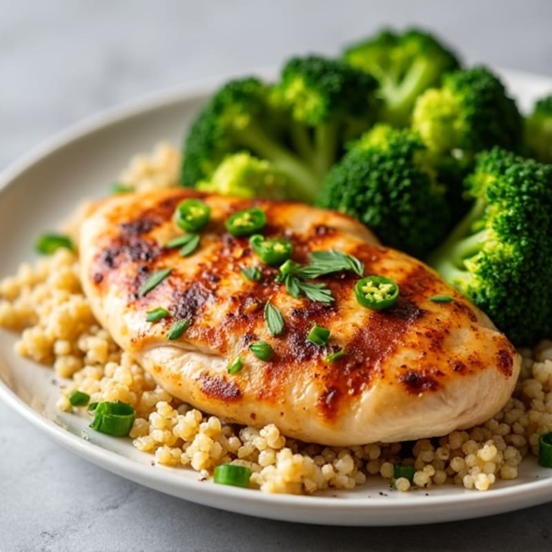 Grilled Chicken Breast with Quinoa and Roasted Broccoli