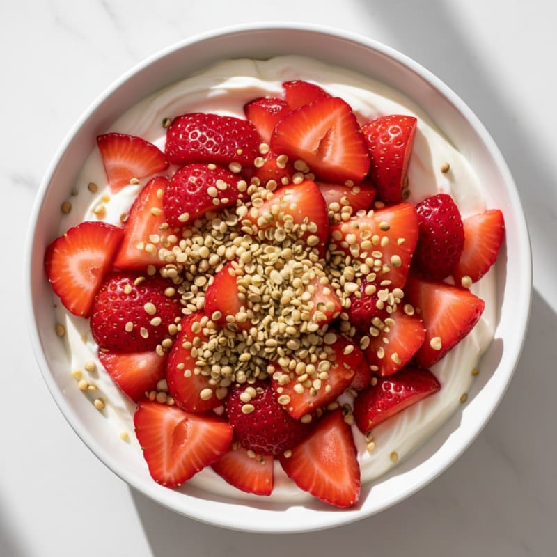 Silky Greek Yogurt with Protein Powder and Fresh Strawberries
