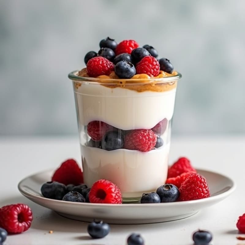 Greek Yogurt Protein Parfait with Mixed Berries and Almond Butter