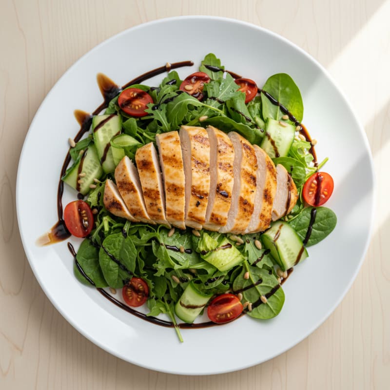 Grilled Chicken Salad with Leafy Greens and Cherry Tomatoes