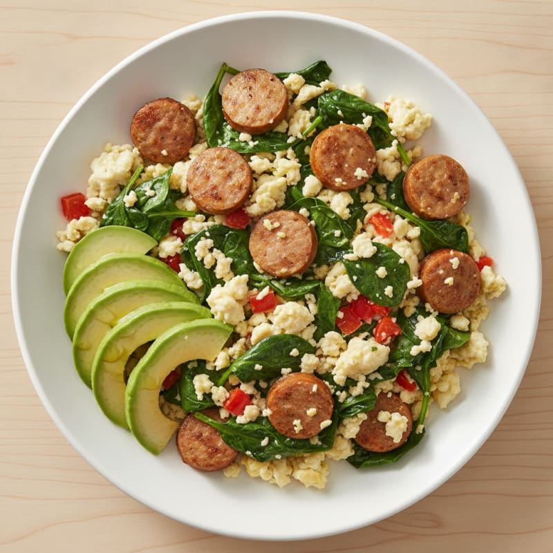 Egg White and Turkey Sausage Scramble with Spinach