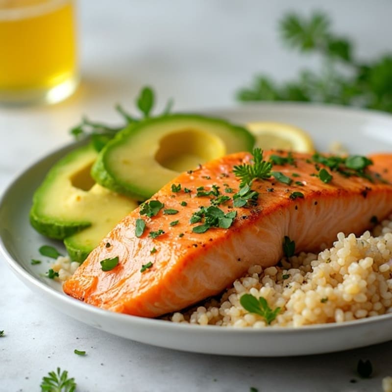 Pan-Seared Lemon-Herb Salmon with Creamy Avocado and Brown Rice