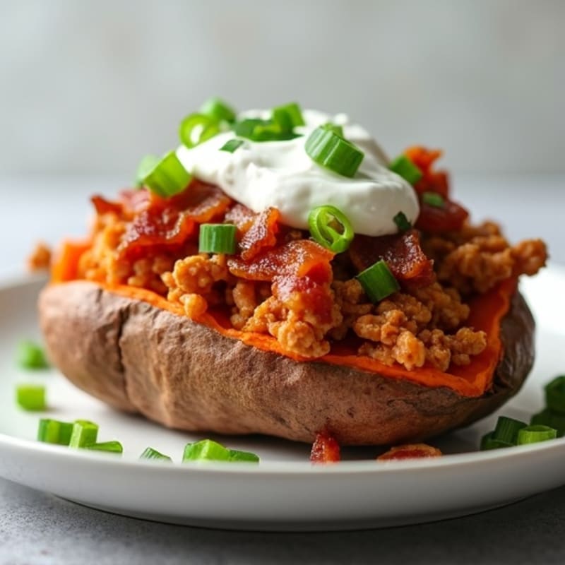Twice-Baked Loaded Sweet Potato with Turkey Bacon