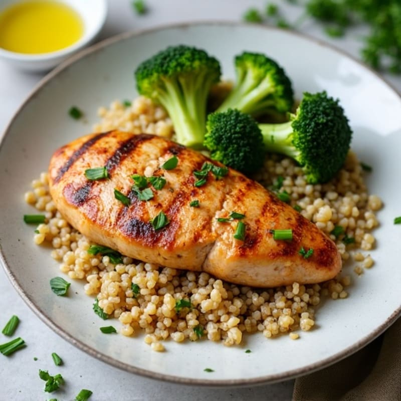 Grilled Chicken Breast with Quinoa and Roasted Broccoli